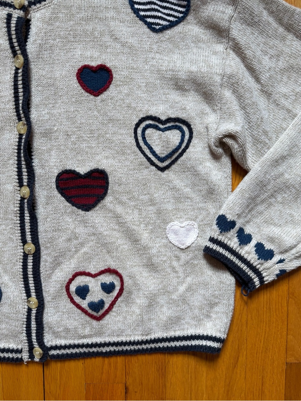 Christopher & Banks Vintage Heart Cardigan Sweater Knit Button Front Beige Large - Picture 3 of 6